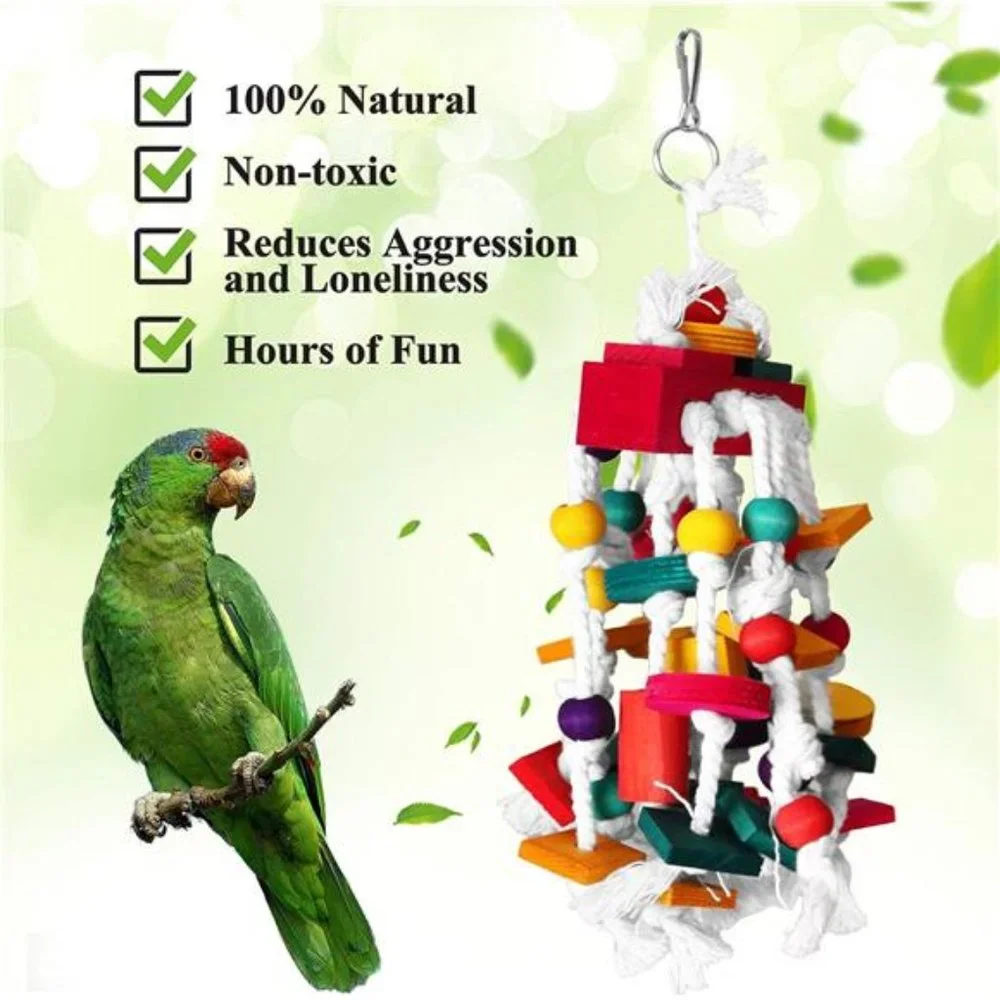Bird Chewing Toy - Parrot Cage Bite Toys Wooden Block Bird Parrot Toys